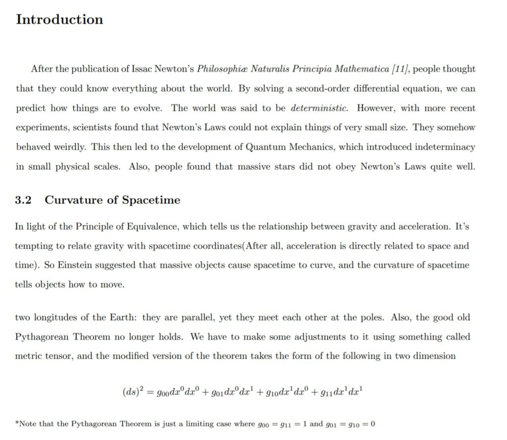 Excerpt from the student’s final research paper on the topic of ‘A Brief Overview of Modern Physics and String Theory’